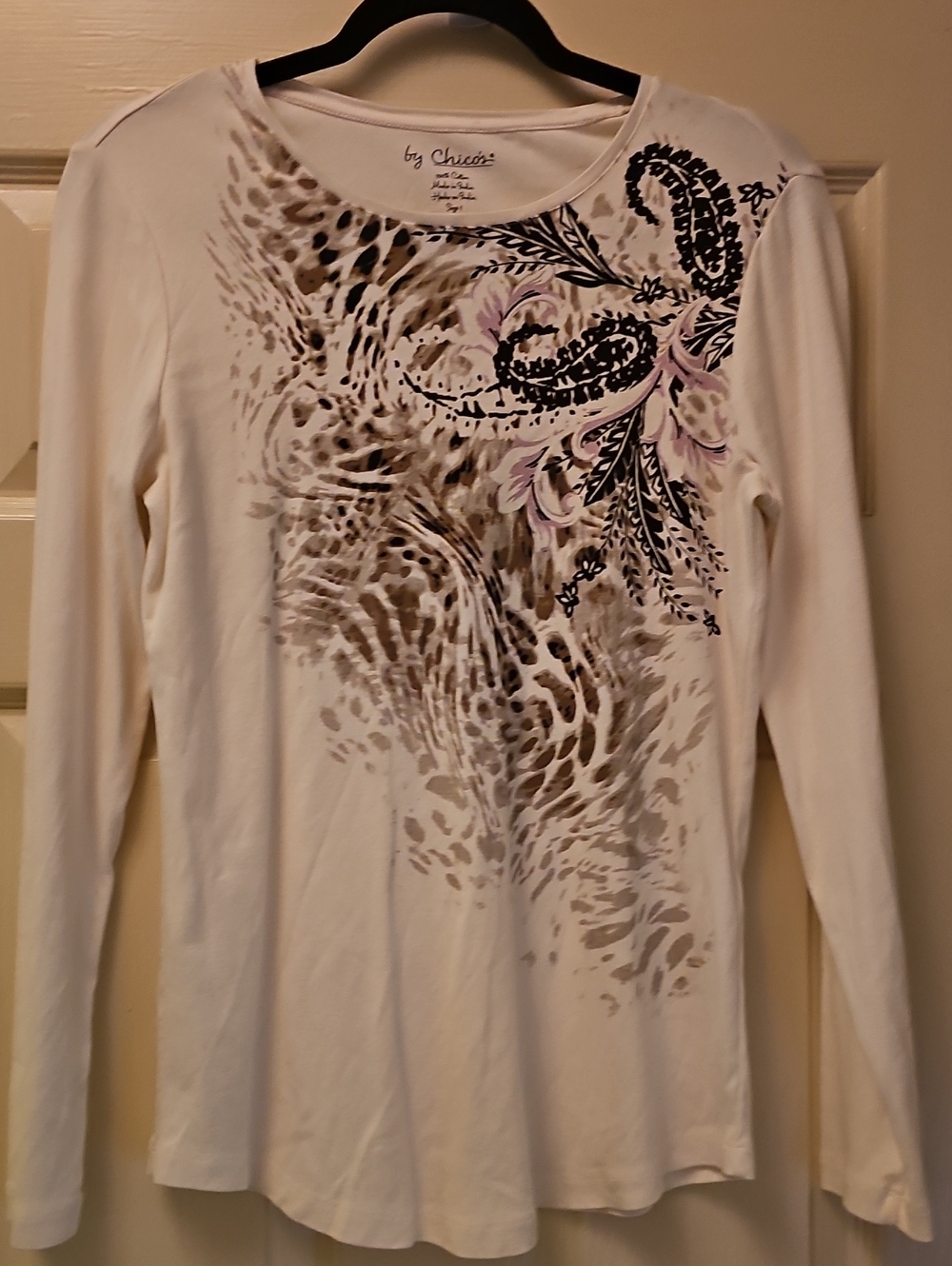 Chico's Cream Long-Sleeve Floral & Abstract Print Top